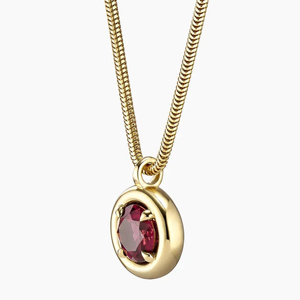 Round <b>Ruby</b> Pendant <b>Necklace</b> Yellow Gold Classic Style Unisex Everyday Wear - Product Image 2