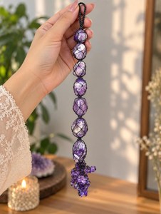 Pendentif de voiture en cristal d'améthyste naturelle |   Pendentif de rétroviseur en pierre roulée |   Décoration spirituelle bohème - Product Image 1
