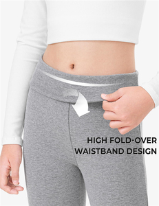 <b>Girls</b> Gray Knitted Foldover Waist School Uniform <b>Flare</b> <b>Leggings</b> Custom Logo Wide Leg Bell Bottom Pants - Product Image 3