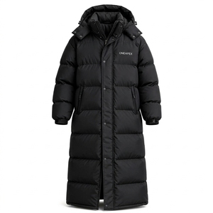 Abrigo largo acolchado negro para hombre, chaqueta de invierno, relleno de algodón grueso, ropa de calle cálida para exteriores, reversibles, transpirables, con cierre frontal - Product Image 1