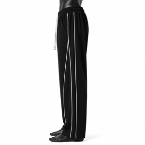 Pantalon de jogging ample en toile pour homme avec rayures latérales blanches, taille élastique, style décontracté streetwear, coupe baggy – Vente en gros - Product Image 5