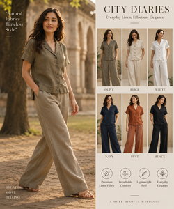 ชุดเซ็ต 2 ชิ้น เสื้อคอโอทรงหลวมผ้าลินิน/คอตตอนสีน้ำตาลเข้ม และกางเกงขายาวทรงกว้าง สำหรับขายส่งจากผู้ผลิต B2B - Product Image 2