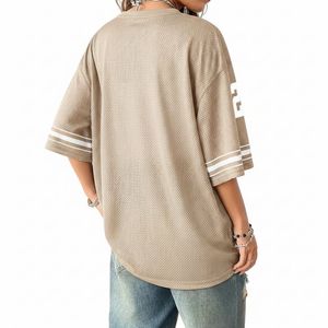 Women American Football Jersey Beige <b>Khaki</b> V-Neck Oversized Mesh Shirt Female Gridiron Team Uniform Premium Quality Sport <b>Top</b> - Product Image 2