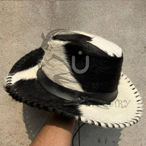 2026 New Cowhide Leather Cowboy <b>Hat</b> Handmade <b>Western</b> Style Hair-on-Hide - Product Image 3