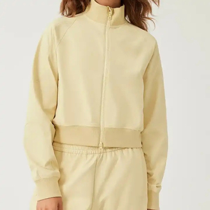 Latest Style Women Heavyweight <b>Cropped</b> Hoodie Oversized Drop Shoulder <b>Cropped</b> <b>Zip</b> <b>up</b> Hoodie - Product Image 1