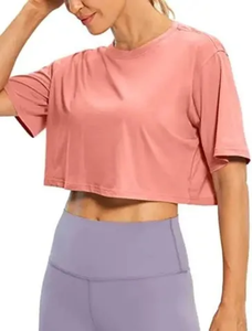 Hauts courts de haute qualité, couleur unie, décontractés, oversize, à épaules tombantes, pour femmes, personnalisables, à manches courtes - Product Image 6