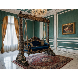 Columpio de Madera con Dosel Estilo Gran Palacio, Cuatro Postes, Acabado en Nogal, Muy Tallado, Jhula/Onjhal, Precio de Fábrica, ¡Gran Venta! - Product Image 4
