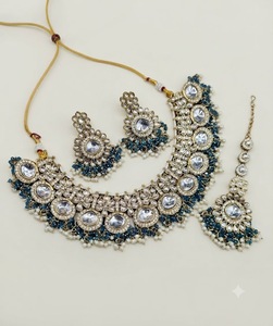 Heavy Cubic Zirconia <b>Necklace</b> <b>Set</b> Pearl Cluster Tassel Drop <b>Bridal</b> Wedding Jewelry <b>Set</b> With Dangle <b>Earrings</b> & Mang Tika Supplier - Product Image 1