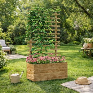 Bac à légumes surélevé en bois pour jardin avec treillis, jardinière extérieure pour légumes et fleurs, treillis de jardin pour balcon - Product Image 5