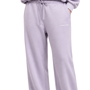 Women Light Lavender Wide Leg Fleece Sweatpants Elastic Waist Loose Fit Casual Soft <b>Winter</b> Lounge <b>Trousers</b> - Product Image 3