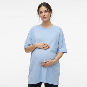T-shirt de maternité surdimensionné pour femme, col rond long, polyester/coton, grande taille, vêtements décontractés, t-shirts de grossesse, logo personnalisé - Product Image 1
