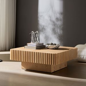 35.43 Inch Modern Handcrafted Square Drum <b>Coffee</b> <b>Table</b> Sturdy MDF Ped <b>Small</b> Wooden Design for Living Room - Product Image 1