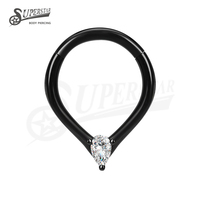 SUPERSTAR Anneau clicker en acier inoxydable 316L, forme goutte d'eau, serti de zircone cubique, pour piercing de nez, de septum, de daith et de hélix