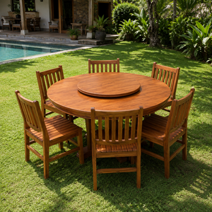 Modern Solid Teak Wood <b>Round</b> Outdoor Dining <b>Table</b> Set with Slatted Chairs Garden <b>Patio</b> Resort Hotel Villa Furniture - Product Image 3