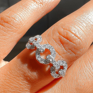 Iced Out Style Moissanite Diamond Cuban <b>Ring</b> Men’s Pave <b>Set</b> 925 Sterling <b>Silver</b> Chain Link Band Hip Hop Style Bling Jewelry - Product Image 1