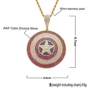 Collar con Colgante de Escudo del Capitán América, Fabricación India, Chapado en Oro de 18K, Plata 925, Estilo Hip Hop, Unisex, Uso Diario - Product Image 6