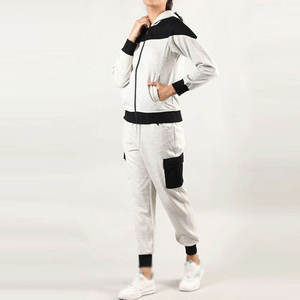 Women Color Blocking <b>Tracksuit</b> Hooded Zipper Full Sleeve Casual Regular Fit Polyester Cotton Autumn Wear Side Pockets - Product Image 2