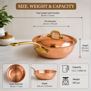 Casserole en cuivre artisanale avec couvercle et poignée en laiton, ustensile de cuisson en cuivre, faitout en cuivre, pot de cuisine, OEM ODM, vente en gros - Product Image 5