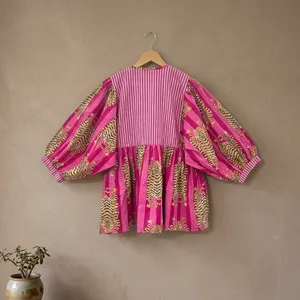 ชุดเดรสสั้นคอโอผ้าฝ้าย 100% ลายเสือสีชมพู - Product Image 4