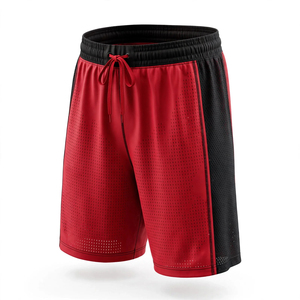 Shorts de basketball rouges en mesh respirant pour garçons, coupe ample, blocs de couleur, cordon de serrage, taille élastique, été, Jalen Brunson Spokane 100% - Product Image 3
