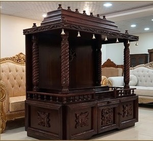 Templo de Madera de Diseño con Campanas Gopuram, Templo de Madera de Nogal con Acabado Brillante y Campanas para el Hogar, Templo de Gran Tamaño con Acabado de Nogal, Reino Unido - Product Image 5