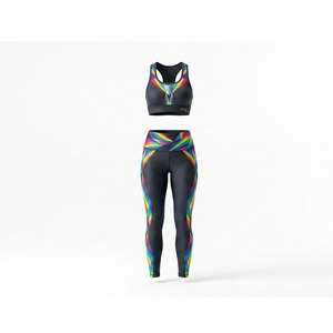 Vêtements de sport actifs pour femmes, ensembles de yoga respirants, taille élastique légère, 2 pièces en polyester et élasthanne, col rond - Product Image 1