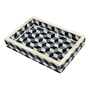 Plateau rectangulaire rustique indien fait main avec incrustations en os, base en résine et bois, plateau de service décoratif de luxe, revêtement alimentaire sûr - Product Image 5