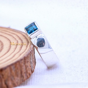 Wholesale 925 Solid Sterling Silver Natural Square Blue Topaz Bezel Set Wide Band <b>Ring</b> Fine Jewelry Memoria Jewels - Product Image 2