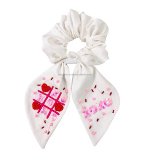 Trébol blanco bordado Scrunchie PARA EL Día de San Patricio con cuentas trébol bufanda lazo para el cabello regalo de fiesta accesorio para lazo para el cabello niñas mujeres - Product Image 6