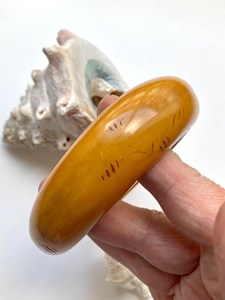 Handmade Butterscotch Resin Bangle Chunky Tribal Carved Resin Craft Yellow Amber Dome Cuff Bracelet Women Jewelry - Product Image 2