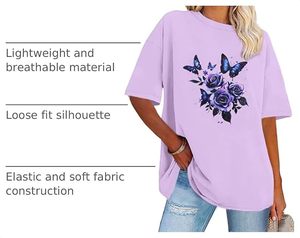 เสื้อยืดลำลองคอกลมแขนสั้นพิมพ์ลายผีเสื้อดอกไม้สีลาเวนเดอร์สำหรับผู้หญิงฤดูใบไม้ผลิฤดูร้อนเสื้อผ้าฝ้ายเจอร์ซีย์ - Product Image 4