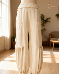 Pantalon de jogging ample et souple en tissu tissé pour femme, style cargo plissé, coupe lanterne, idéal pour l'automne – Nouvelle collection très prisée - Product Image 1