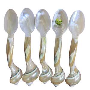 Cuillère en coquille marine polie pour caviar et apéritifs, forme cœur, ustensile en nacre - Product Image 1