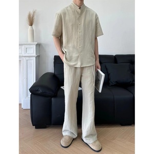 Tenues en lin pour hommes, chemisier à manches longues et pantalon, ensembles 2 pièces - Product Image 5