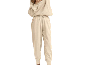 Women's Autumn Hooded Breathable Solid Color Front Logo 2-in-1 Design Casual Loose Fit Polyester/Cotton Sweatshirt Joggers Pants - Product Image 1