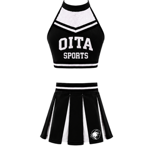 Ensemble d'uniformes de cheerleading noirs personnalisés : Jupe plissée, haut court, tenue de performance d'équipe, compétition de danse, vêtements de sport athlétiques - Product Image 1