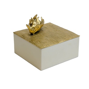 Best Seller Handmade Wooden Storage Bowl Brass Animal Lid Decorative Organizer Luxury Home Table Decor For Modern Interior Style - Product Image 1