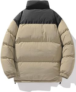 Adult Winter Puffer Jacket Beige With <b>Black</b> Contrast Trim Hooded Casual <b>Coat</b> 100% Polyester - Product Image 2