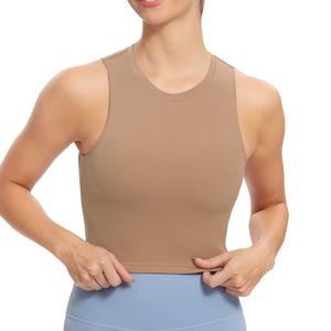 Women Solid Color O-Neck Sleeveless Tank <b>Top</b> Breathable Knitted Spandex Polyester Casual Style Short Front - Product Image 1