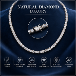 Collar de tenis de lujo de 22 pulgadas con diamantes naturales |   Joyería de Lujo de 18 Quilates en Oro Blanco, 0.20 Quilates, 3.8 mm, Corte Brillante Redondo, 30 Quilates, Exportación B2B - Product Image 5