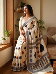 Sari en coton imprimé à la main, longueur ras du sol, séchage rapide, bordure florale, élégant, tenue indienne, robe portefeuille pour femme, mariage, Diwali, fête - Product Image 2