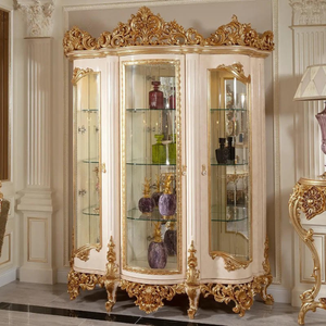 Juego de Comedor Clásico Europeo de Lujo de 10 Piezas, 6 Sillas, Mesa de Comedor de Madera Tallada en Oro Real Antiguo, Mueble Vitrina para Uso en Hoteles - Product Image 6