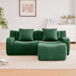 Divano a 2 Posti a L in Tessuto Teddy, Design Ergonomico con Braccioli Curvi, Alta Densità 32D, Arredamento per Soggiorno Senza Montaggio - Product Image 3