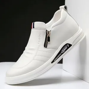 Zapatos de hombre, zapatos informales de cuero blanco, zapatillas de marca de lujo, mocasines cómodos de negocios para hombre, mocasines con cremallera para hombre, Zapatos Hombre - Product Image 3