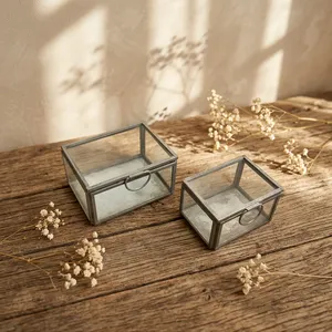 Boîte à bijoux en fer et verre au design artisanal, finition grise, boîte à bijoux décorative, organisateur, rangement pour table de toilette - Product Image 5