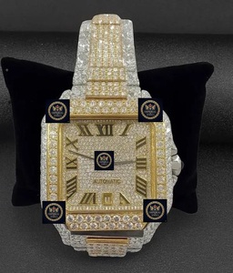 Montre de luxe pour homme Imperial Jewels avec moissanite, boîtier carré de 42 mm, mouvement automatique, cadran avec indicateur GPS, bracelet en acier inoxydable doré - Product Image 1