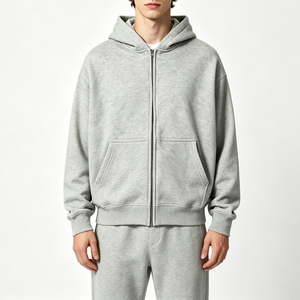 Sudadera con capucha extragrande de corte holgado con doble cremallera, personalizada, de algodón 100% de 400 g/m² de alto gramaje, estilo cropped de felpa francesa con cremallera. - Product Image 6