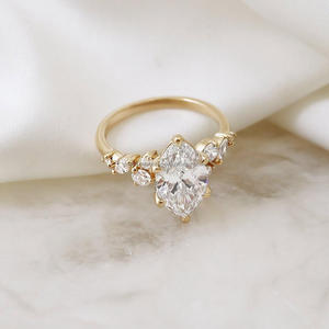 Bague de fiançailles unisexe IGI/GIA Lab Grown Marquise en or jaune 14 carats, bague de fiançailles vintage pour mariage, anniversaire et fête - Product Image 4