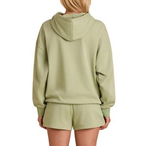 Conjunto de sudadera y pantalón corto para mujer, con cremallera, estilo desgastado, lavado ácido, personalizado - Product Image 5