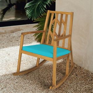 Fauteuil à bascule en bois d'acacia avec accoudoirs et coussin pour jardin et terrasse - Product Image 4